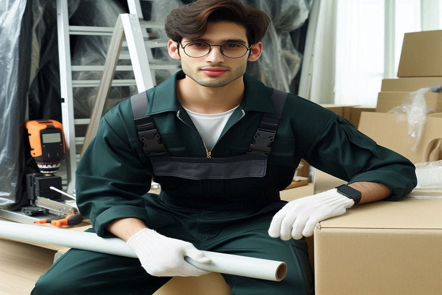 Delivery man standing in front of his van